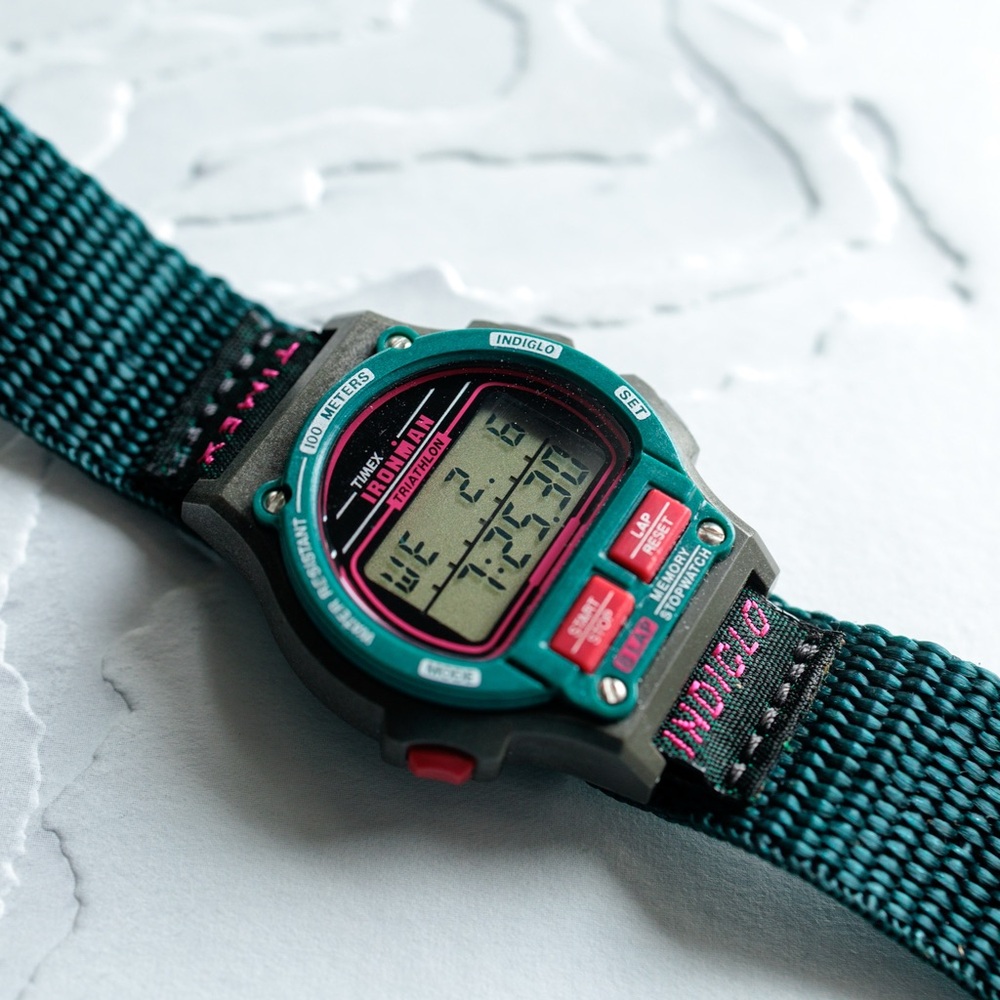 Womens Vintage Timex Ironman Marathon 1997 Rare Indiglo Green Pink